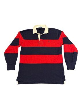 Vtg Polo Ralph Lauren Men's Rugby Shirt Red Blue Striped Sz: L 16/18